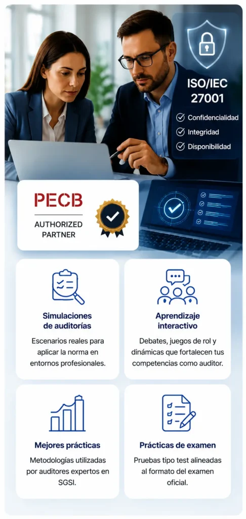 Profesionales implementando ISO 27001 con certificación PECB Authorized Partner en seguridad de la información