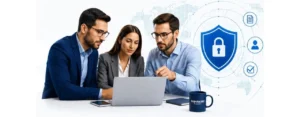 Equipo profesional trabajando en implementación ISO 27001 y gestión de seguridad de la información