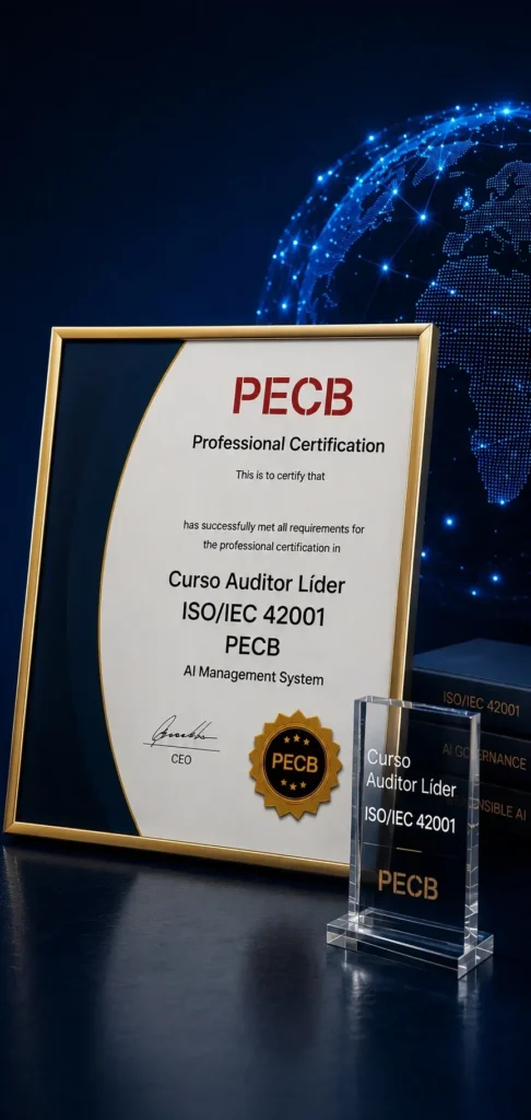Certificación internacional Curso Auditor Líder ISO/IEC 42001 PECB para auditoría y gobernanza de inteligencia artificial con reconocimiento global.