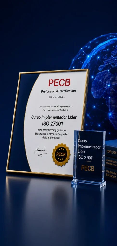 Certificación internacional ISO/IEC 27001 Lead Implementer PECB para implementar y gestionar Sistemas de Gestión de Seguridad de la Información (SGSI) en organizaciones modernas.